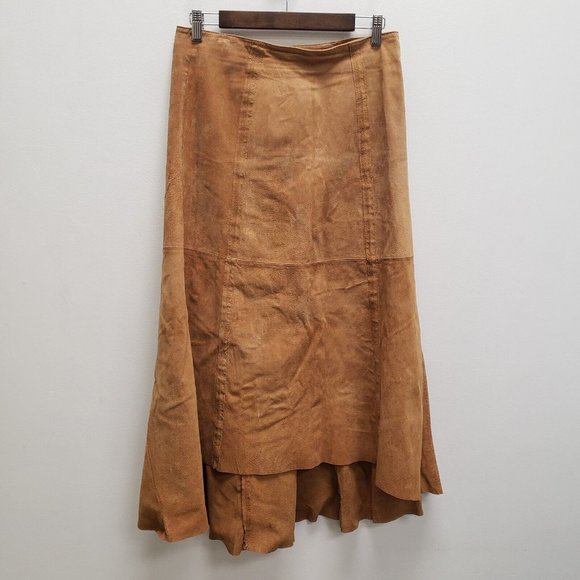 Live a Little Dresses & Skirts - Vintage Live A Little Womens Leather High Low Maxi Skirt Size 6 Brown Zip Back